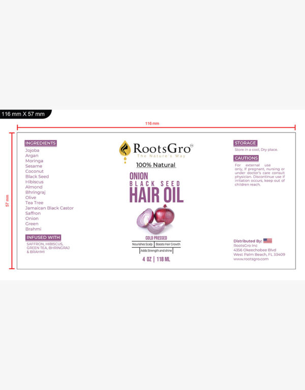 RootsGro 100% Natural Onion Black Seed Hair Oil